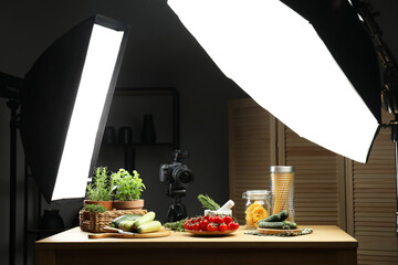 Poster - Shooting food in photo studio with professional lighting equipment