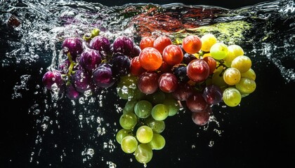 Wall Mural - Splashing Multicolored Grapes in Water