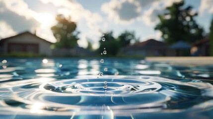 Water droplets falling on the water surface with blurred background