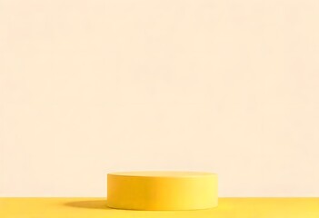 A yellow podium or platform against a soft yellow background with fluffy white clouds