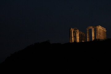 Poseidon's temple by night.