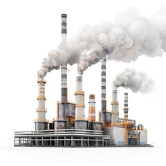 Industrial factories have polluted smokestacks isolated on white background 