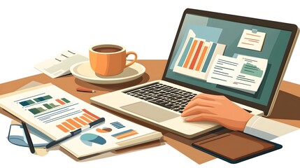 Laptop with Charts and Graphs Illustration