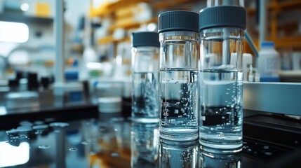 High-precision water gauge in a sterile laboratory, surrounded by scientific equipment, focusing on fluid dynamics, measuring small changes in water levels