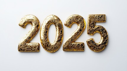 Wall Mural - Golden Glitter 2025 for Happy New Year Celebration on White Background