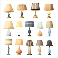 Canvas Print - Big collection set of lamp in various styles retro vantage and modern bedside nightstand 