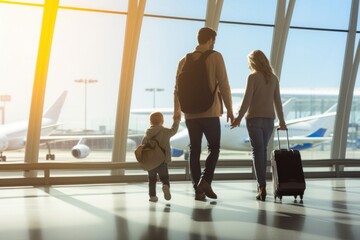 Canvas Print - Travelling walking airport luggage.