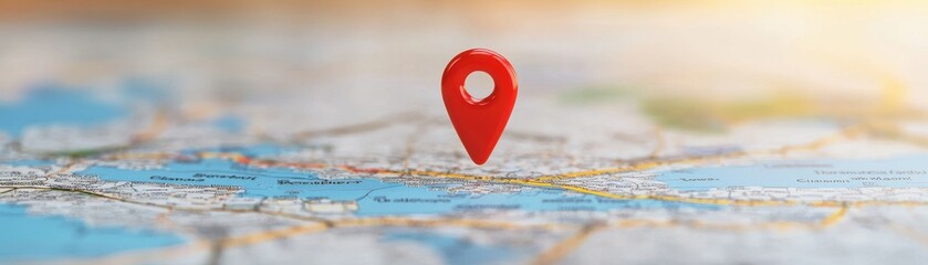 red map pin on a geographical map, symbolizing location and navigation for travelers and explorers.