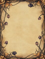 Wall Mural - Elegant vintage retro Art Nouveau frame border background with textured old paper, flowers, and delicate lines, new beautiful stock image illustration AI