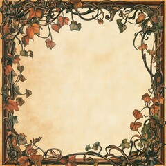 Wall Mural - Elegant vintage retro Art Nouveau frame border background with textured old paper, flowers, and delicate lines, new beautiful stock image illustration AI