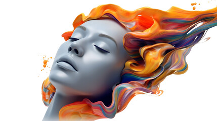 Wall Mural - Colorful oil paint flow on woman face isolated on transparent background
