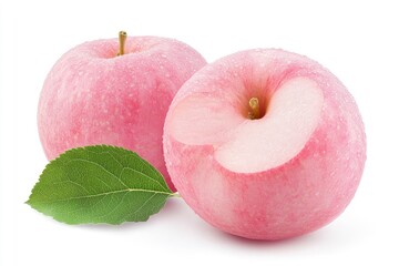 Pink Fuji Apple isolated on white background, Fresh Pink Japanese Apple with leaf on white background, With clipping path, ai