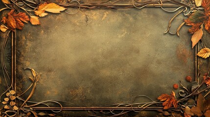 Wall Mural - Elegant vintage retro Art Nouveau frame border background with textured old paper, flowers, and delicate lines, new beautiful stock image illustration AI