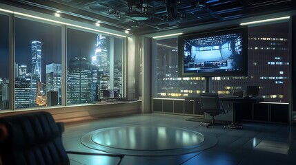 Wall Mural - News Studio with Cityscape View