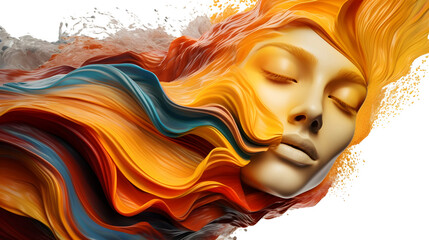 Wall Mural - Colorful oil paint flow on woman face isolated on transparent background
