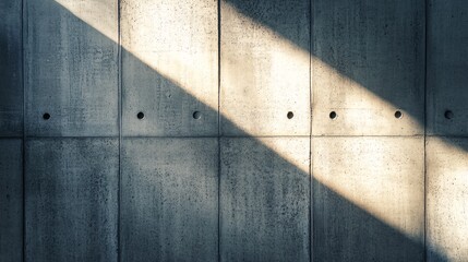 Geometric pattern of light and shadow formed by sunlight on a concrete wall