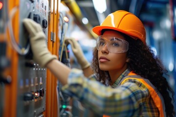 Poster - Female multi ethnic engineer hardhat helmet adult.