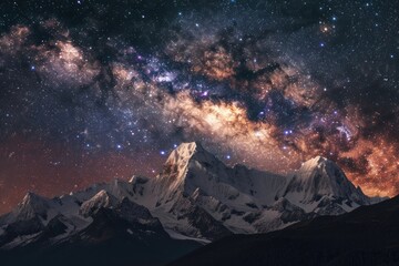 Poster - Milky Way over the mountain peaks landscape astronomy outdoors.