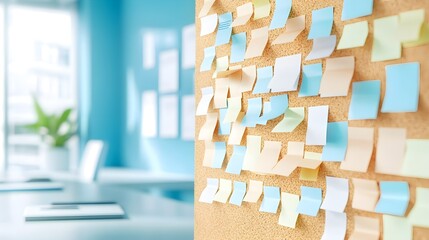 Canvas Print - Office Corkboard with Colorful Sticky Notes