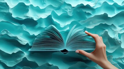 Poster - A  book  open in an abstract turquoise background