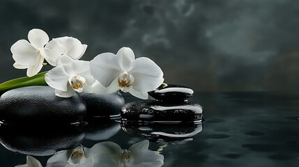 Sticker - White Orchid and Spa Stones on Water