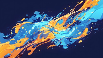 Wall Mural - abstract blue and yellow liquid swirls on dark background