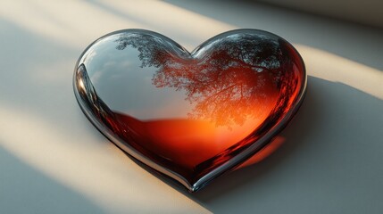 Poster - Heart Shaped Glass with Tree Reflection