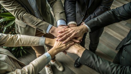 Canvas Print - close up top view of young business people