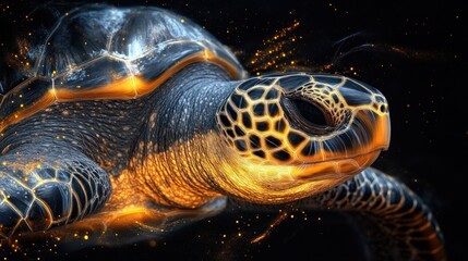 Sea Turtle with Glowing Shell