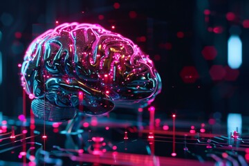 3D render digital electronic brain on motherboard, artificial intelligence, created by ai