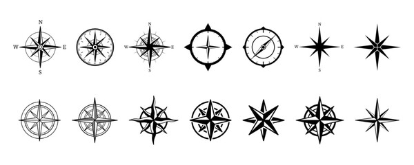 Compass icons. Navigation symbol. Vector