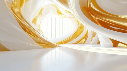 Wall Mural - Abstract parametric interior featuring a blend of white brown and yellow tones with a window 3D rendering and illustration