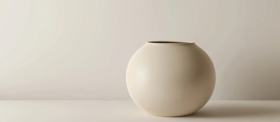 Canvas Print - 3D rendering of a close up shot of an empty modern ceramic vase The beige round vase is isolated on a white background showcasing it as a home decor element in a front view