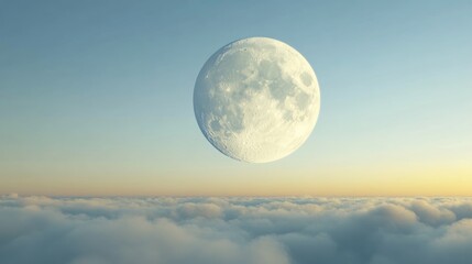 Fototapete - Cartoon rendering in 3D of a daytime full moon in the morning