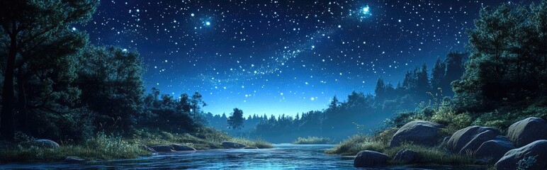 Aufkleber - The stars above the river in a 3D cartoon rendering