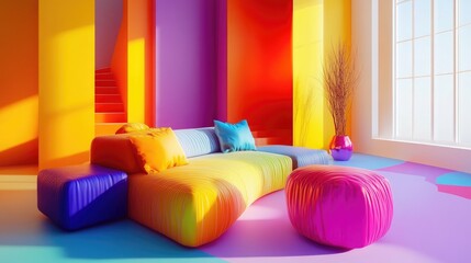 Poster - Vibrant 3D abstract interior design concept Interior layout in vivid colors