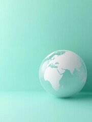 Transparent glass globe with continents, 3d render illustration, isolated on teal background, global and environmental concept.