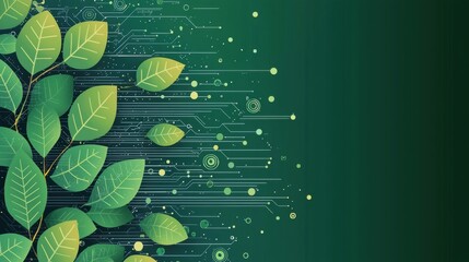 Wall Mural - nature integrated with digital circuits, tree branches, flat design illustration