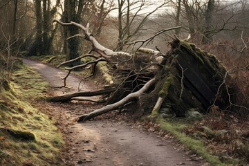 Wall Mural - Fallen tree outdoors woodland forest.