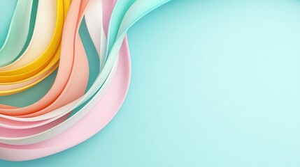 Wall Mural - Abstract flowing ribbons of color, 3D rendered illustration, set against teal background, showcasing modern art and design aesthetic.