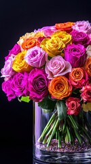 Poster - A vase filled with lots of colorful roses