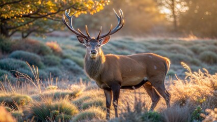 red deer in morning sun