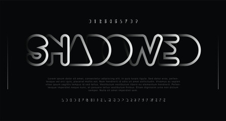 Shadowed alphabet urban font digital futuristic technology logo branding typeface