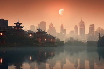 Canvas Print - Cityscape chinese Style cityscape architecture building.