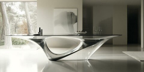 Canvas Print - Modern glass table with an abstract design.