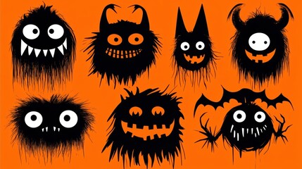 Canvas Print - A set of six different halloween monsters