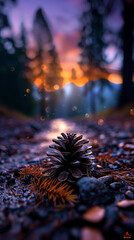 pinecone in a vibrant forest