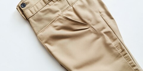 Tan pants with a single button.