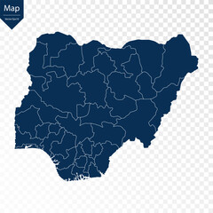 Wall Mural - Transparent - High Detailed Blue Map of Nigeria. Vector eps10.	
