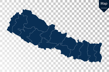 Transparent - High Detailed Blue Map of Nepal. Vector eps10.	
